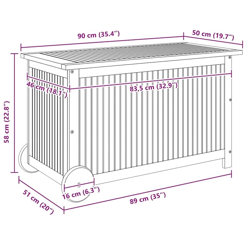 vidaXL Patio Storage Box with Wheels 35.4