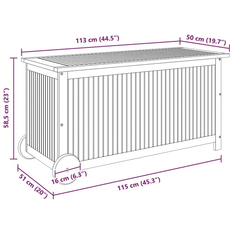 vidaXL Patio Storage Box with Wheels 44.5