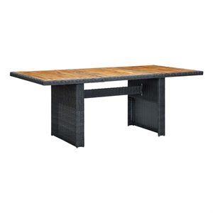 vidaXL Patio Table Dark Gray Poly Rattan and Solid Acacia Wood