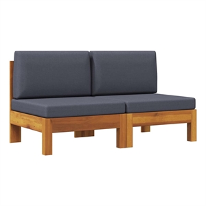 vidaXL Middle Sofas 2 pcs with Dark Gray Cushions Solid Acacia Wood