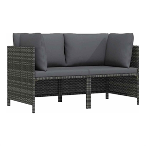 vidaXL 2-Seater Patio Sofa with Cushions Gray Poly Rattan