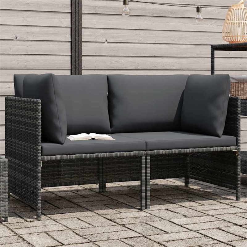 vidaXL 2-Seater Patio Sofa with Cushions Gray Poly Rattan
