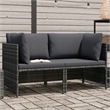 vidaXL 2-Seater Patio Sofa with Cushions Gray Poly Rattan