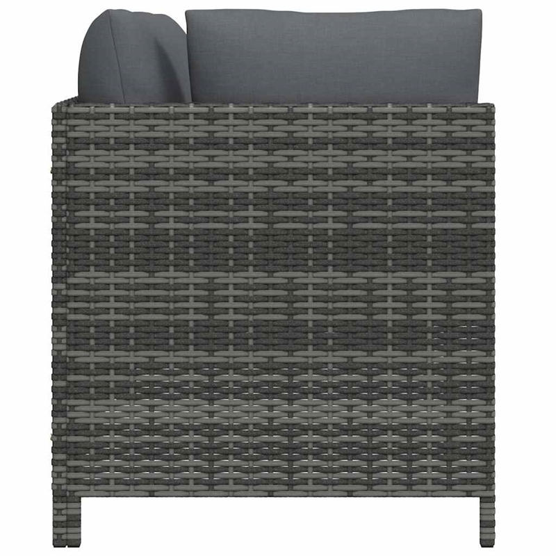 vidaXL 2-Seater Patio Sofa with Cushions Gray Poly Rattan