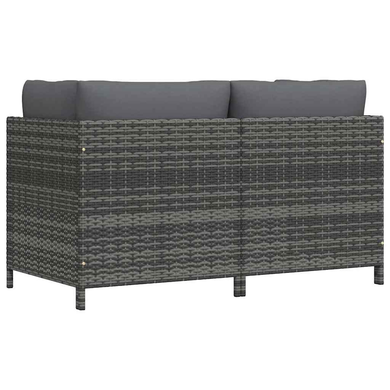 vidaXL 2-Seater Patio Sofa with Cushions Gray Poly Rattan