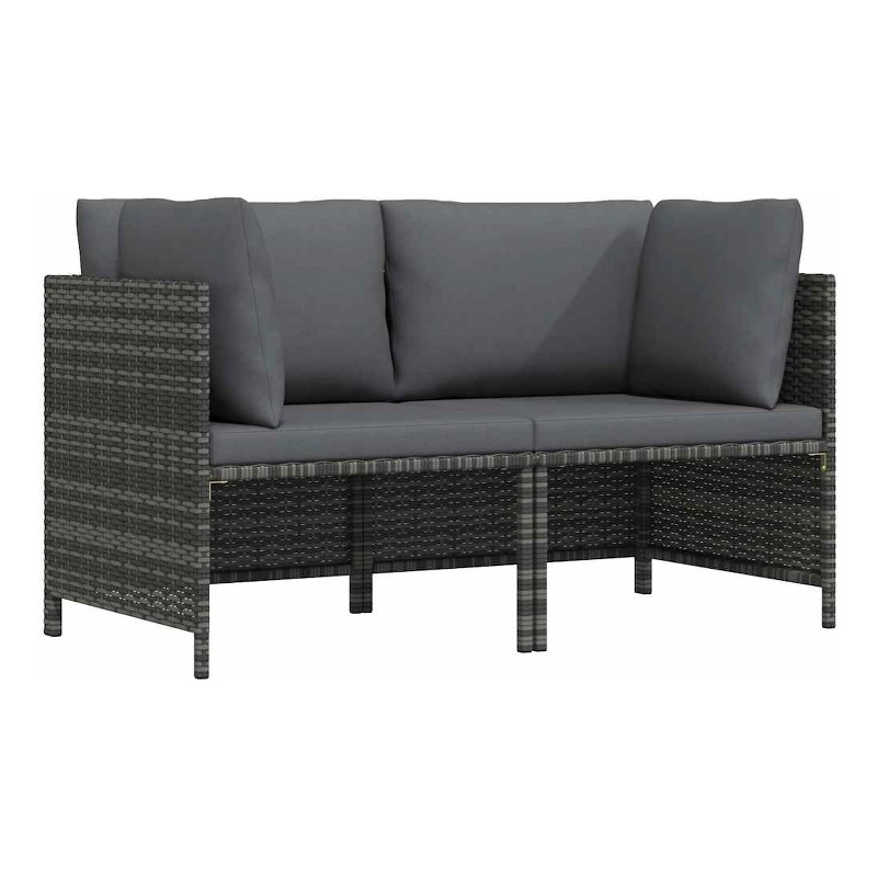 vidaXL 2-Seater Patio Sofa with Cushions Gray Poly Rattan