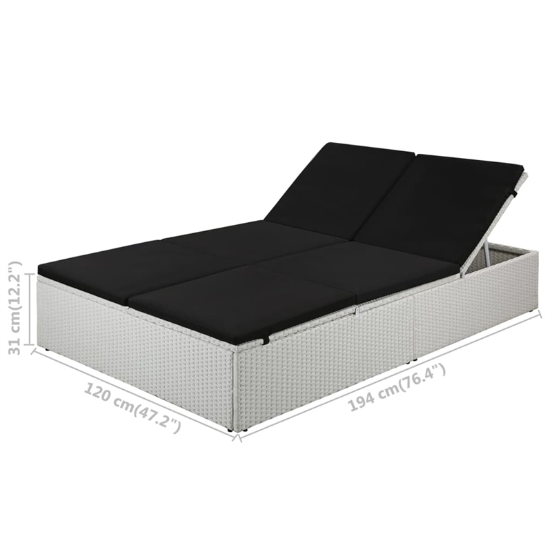 vidaXL Sun Lounger with Cushion Poly Rattan Black