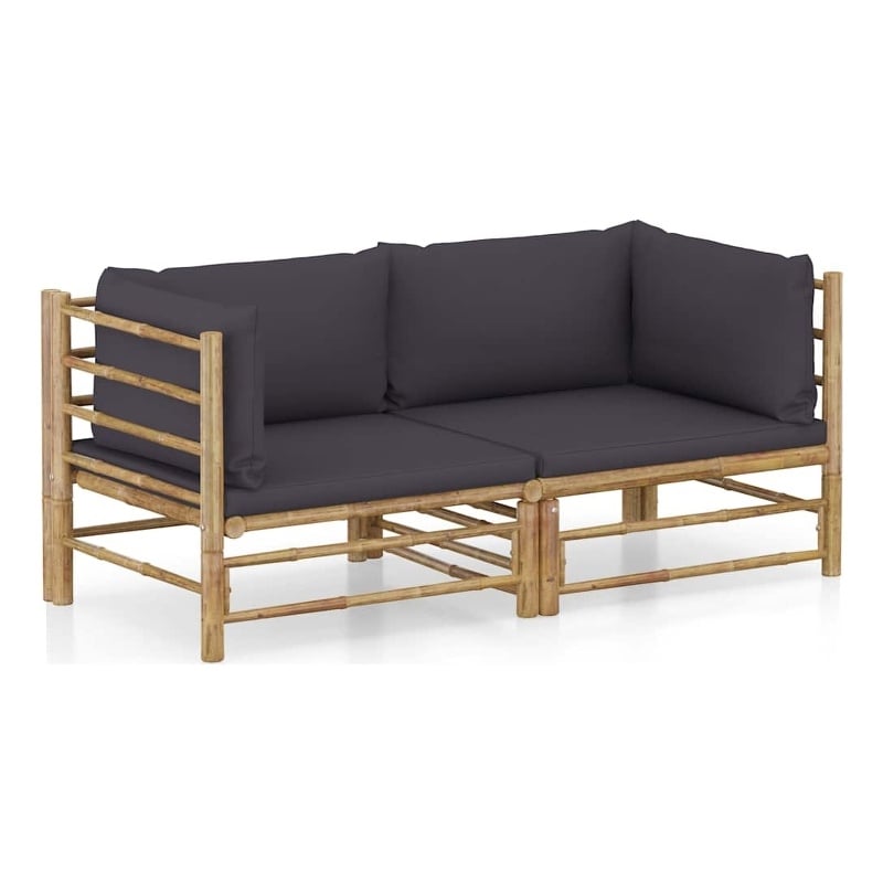 vidaXL 2 Piece Patio Lounge Set with Dark Gray Cushions Bamboo