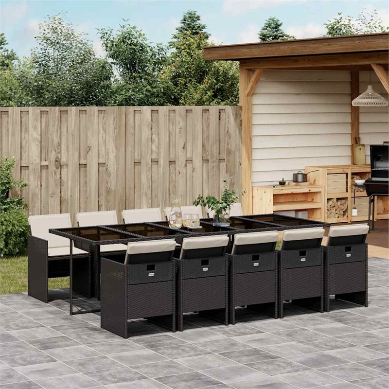 vidaXL Garden Dining Set Black PE Rattan 10-seater Adjustable Armrests