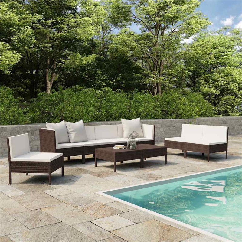 vidaXL 9 Piece Patio Lounge Set with Cushions Poly Rattan Brown