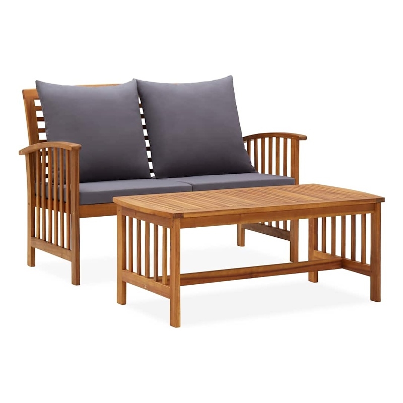 vidaXL 2 Piece Patio Lounge Set with Cushions Solid Acacia Wood