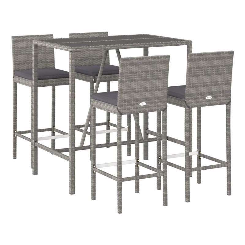 vidaXL 5 Piece Patio Bar Set with Cushions Gray Poly Rattan