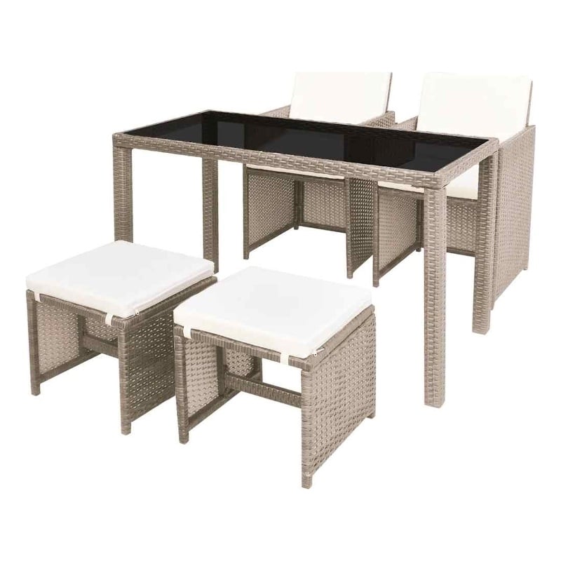 vidaXL 5 Piece Patio Dining Set with Cushions Poly Rattan Beige