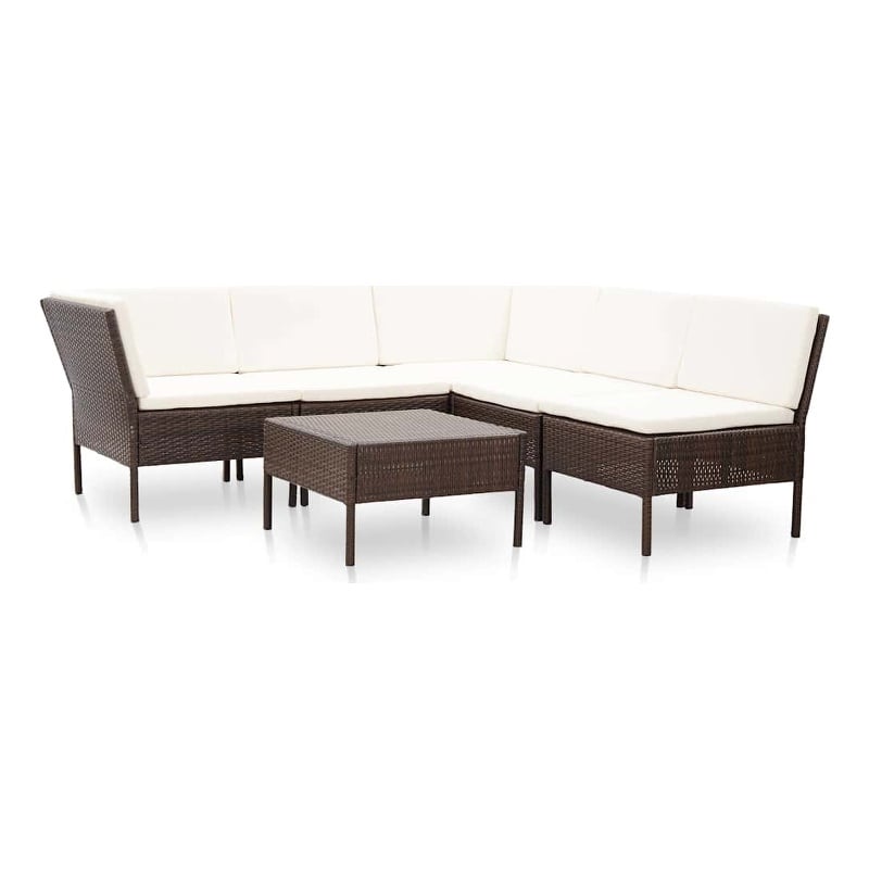 vidaXL 6 Piece Patio Lounge Set with Cushions Poly Rattan Brown