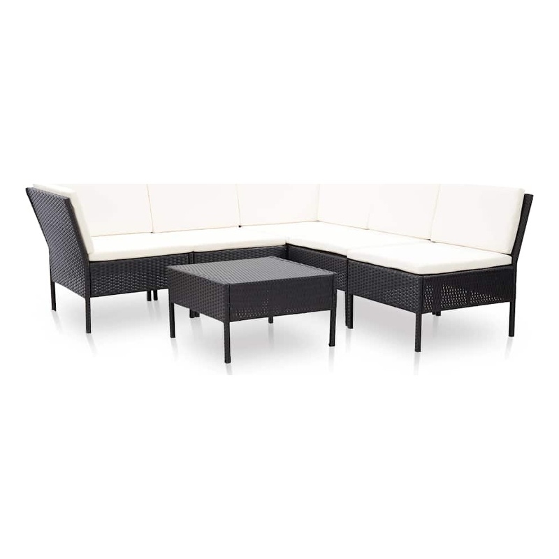 vidaXL 6 Piece Patio Lounge Set with Cushions Poly Rattan Black