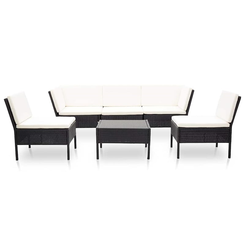 vidaXL 6 Piece Patio Lounge Set with Cushions Poly Rattan Black