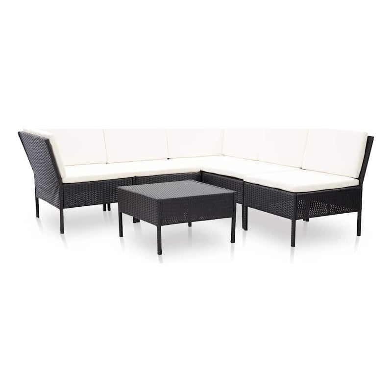 vidaXL 6 Piece Patio Lounge Set with Cushions Poly Rattan Black