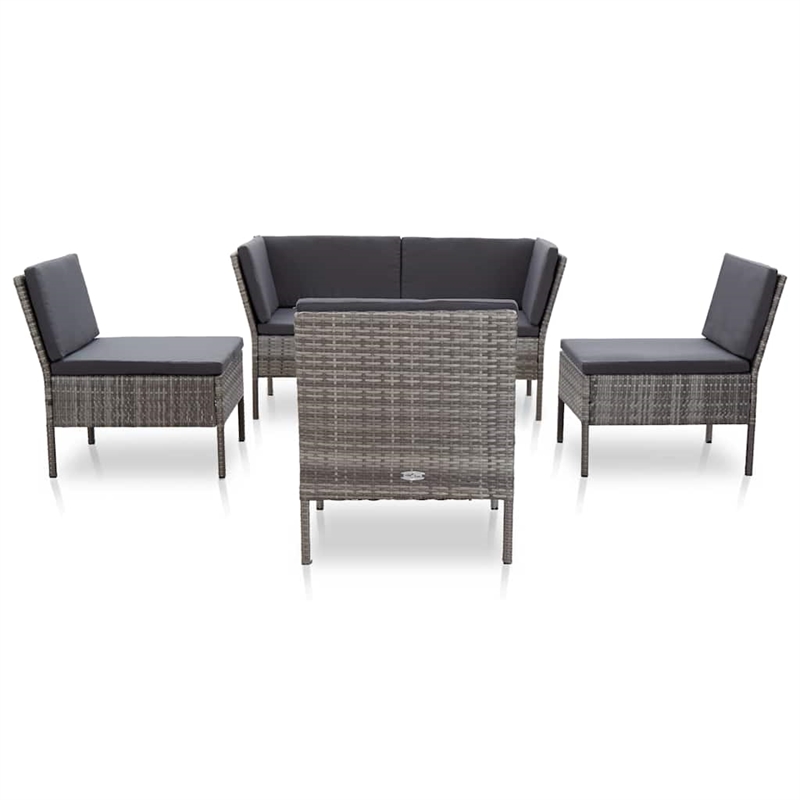 vidaXL 6 Piece Patio Lounge Set with Cushions Poly Rattan Gray