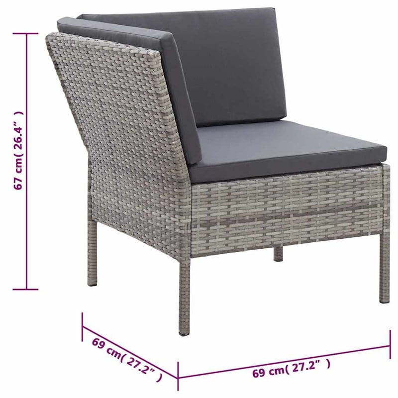 vidaXL 6 Piece Patio Lounge Set with Cushions Poly Rattan Gray
