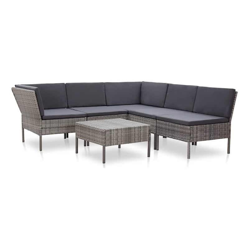 vidaXL 6 Piece Patio Lounge Set with Cushions Poly Rattan Gray