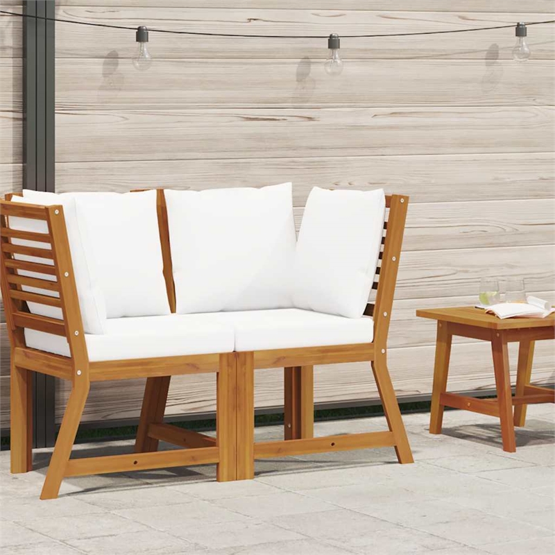 vidaXL Sectional Corner Sofa with Cream Cushion Solid Acacia Wood