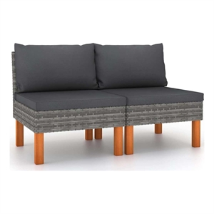 vidaXL Middle Sofas 2 pcs Poly Rattan and Solid Eucalyptus Wood