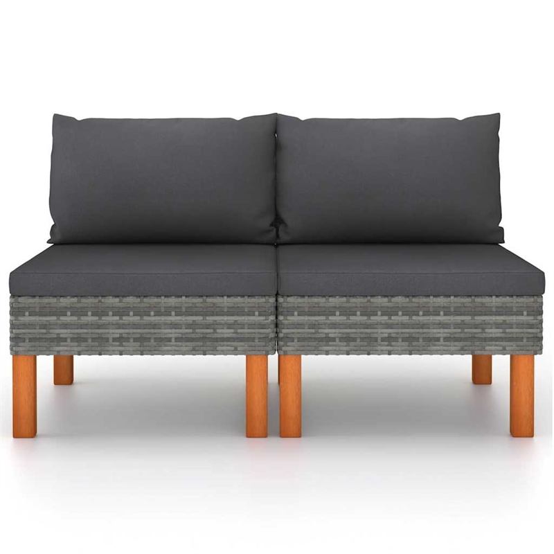 vidaXL Middle Sofas 2 pcs Poly Rattan and Solid Eucalyptus Wood