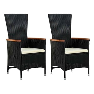 vidaXL Patio Chairs 2 pcs with Cushions Poly Rattan Black