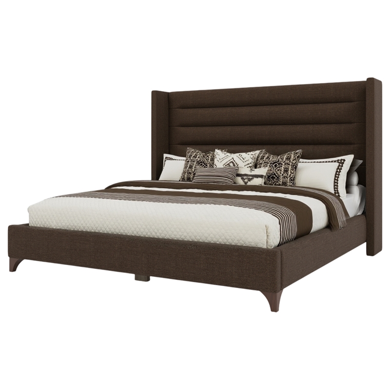 Savelle Channel Upholstered Bed King Brown Performance Fabric