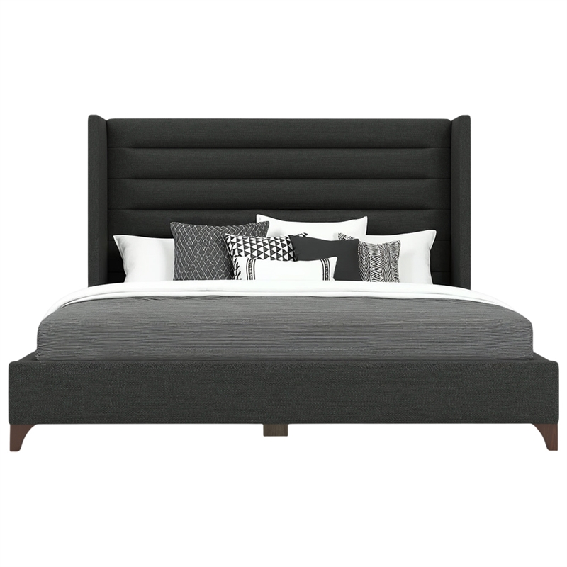 Savelle Channel Upholstered Bed Queen Charcoal Performance Fabric