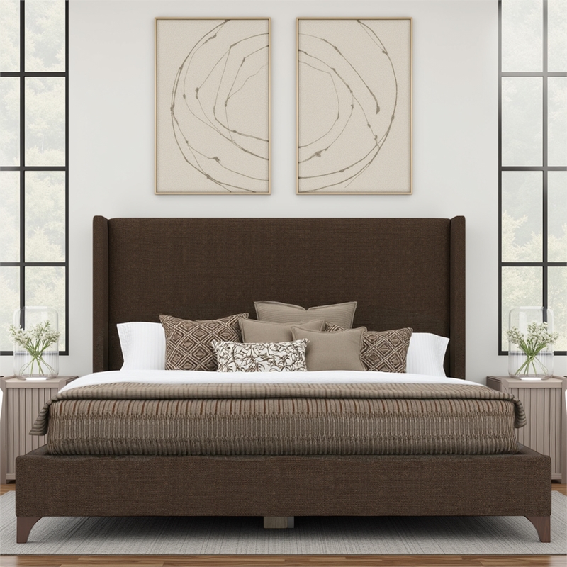 Savelle Upholstered Bed King Brown Performance Fabric