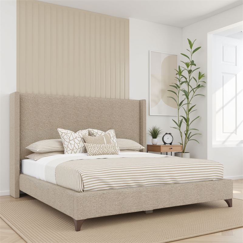 Savelle Upholstered Bed King Tan Performance Fabric