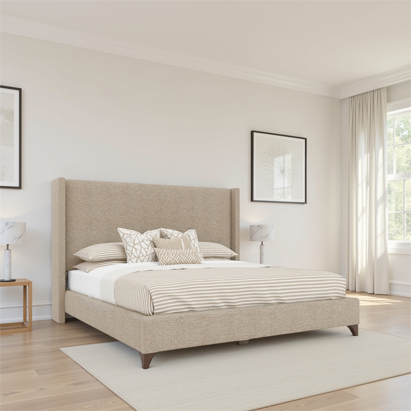 Savelle Upholstered Bed King Tan Performance Fabric