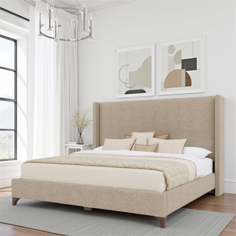 Savelle Upholstered Bed King Tan Performance Fabric