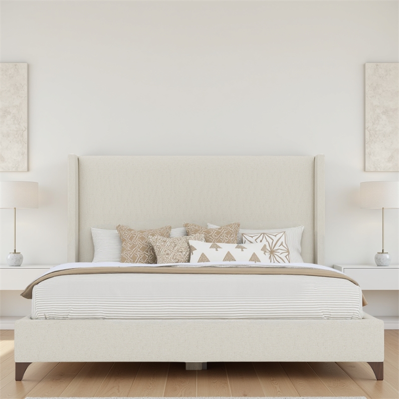 Savelle Upholstered Bed Queen Off White Performance Fabric