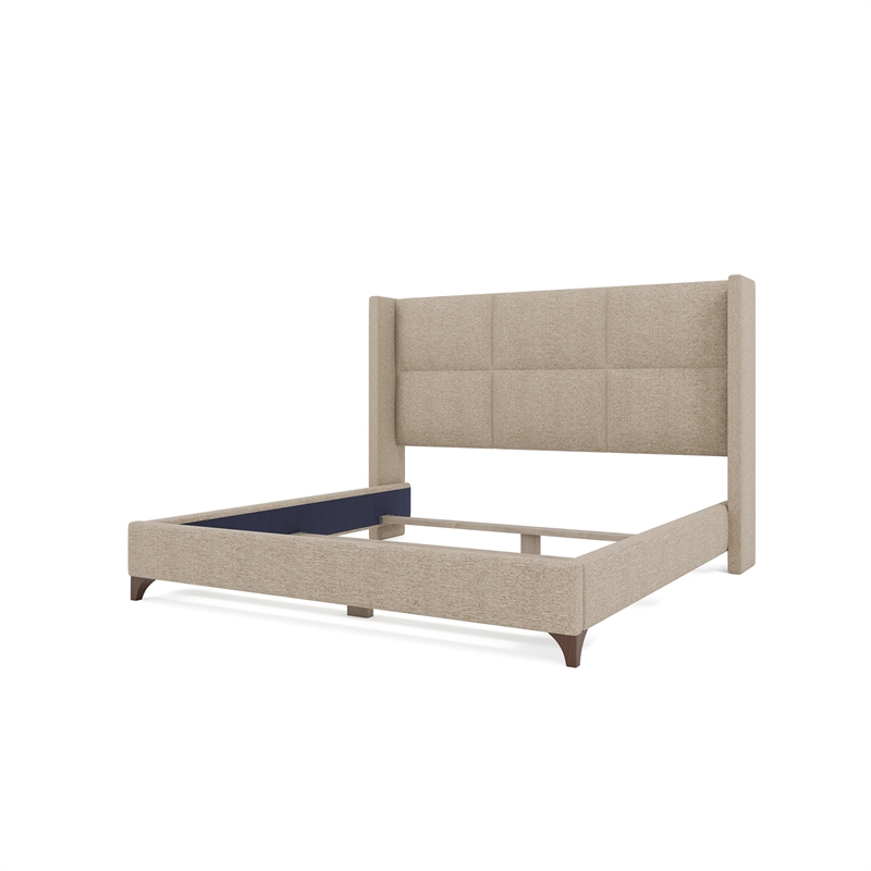 Savelle Square Upholstered Bed King Tan Performance Fabric