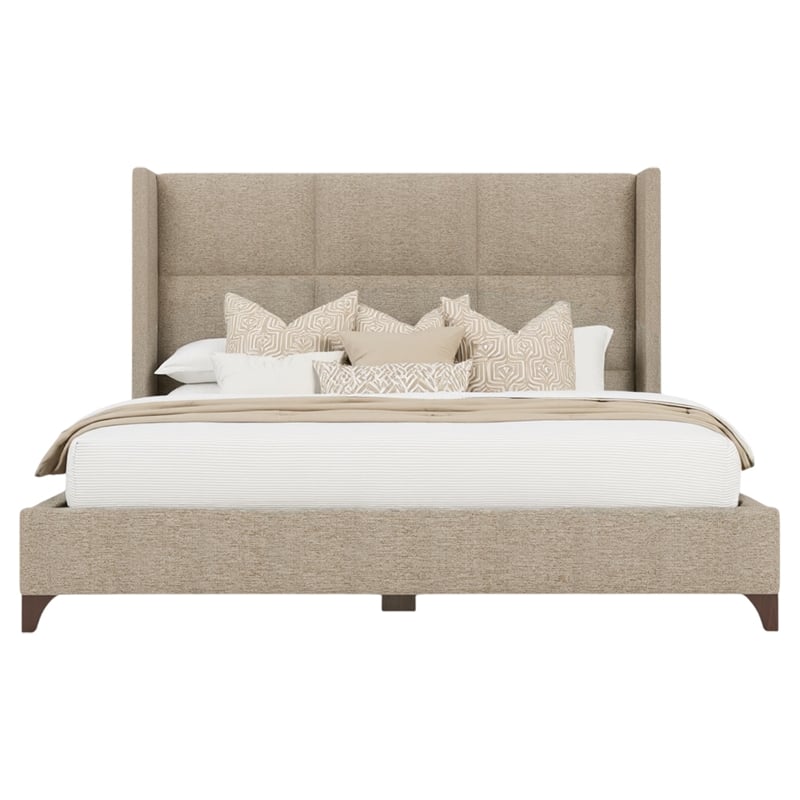 Savelle Square Upholstered Bed King Tan Performance Fabric