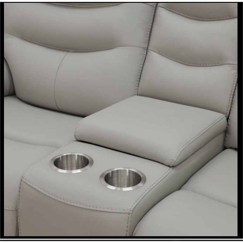 Star Home Living Breathing Leather/PVC 3-Piece Recliner Sofa Set in Light Gray