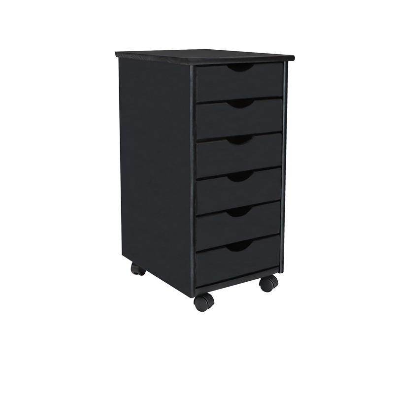 Jela Solid Wood 6 Drawer Roll Cart in Black