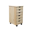 Jela Solid Wood 6 Drawer Roll Cart in Unfinished