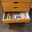 Jela Solid Wood 6 Drawer Wide Roll Cart in Med Pine