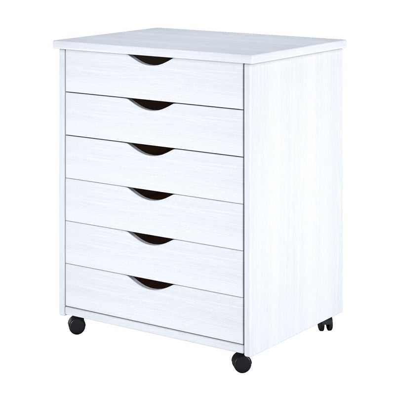 Jela Solid Wood 6 Drawer Wide Roll Cart in White