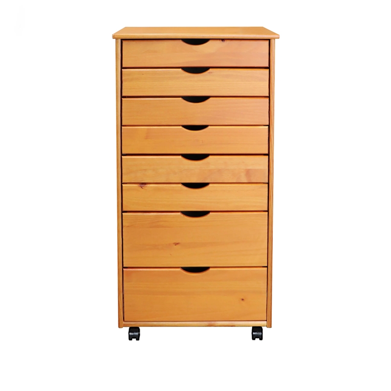 Jela Solid Wood 6+2 Drawer Wide Roll Cart in Med Pine