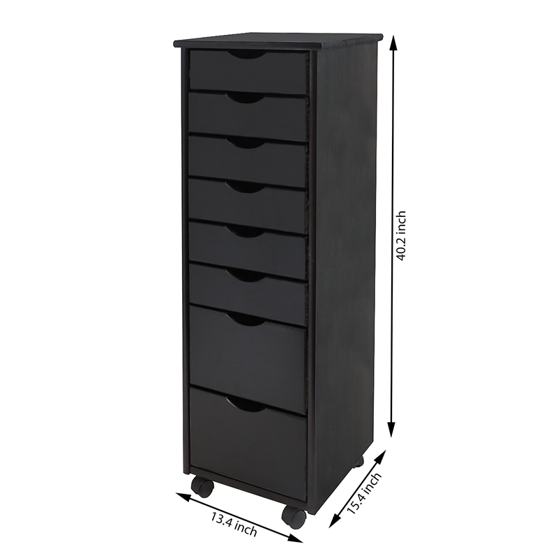 Jela Solid Wood 6+2 Drawer Roll Cart in Black