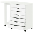 Jela Solid Wood 7 Drawer Gate Leg Roll Cart Desk in White