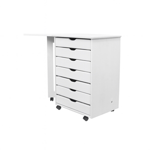 Jela Solid Wood 7 Drawer Gate Leg Roll Cart Desk in White
