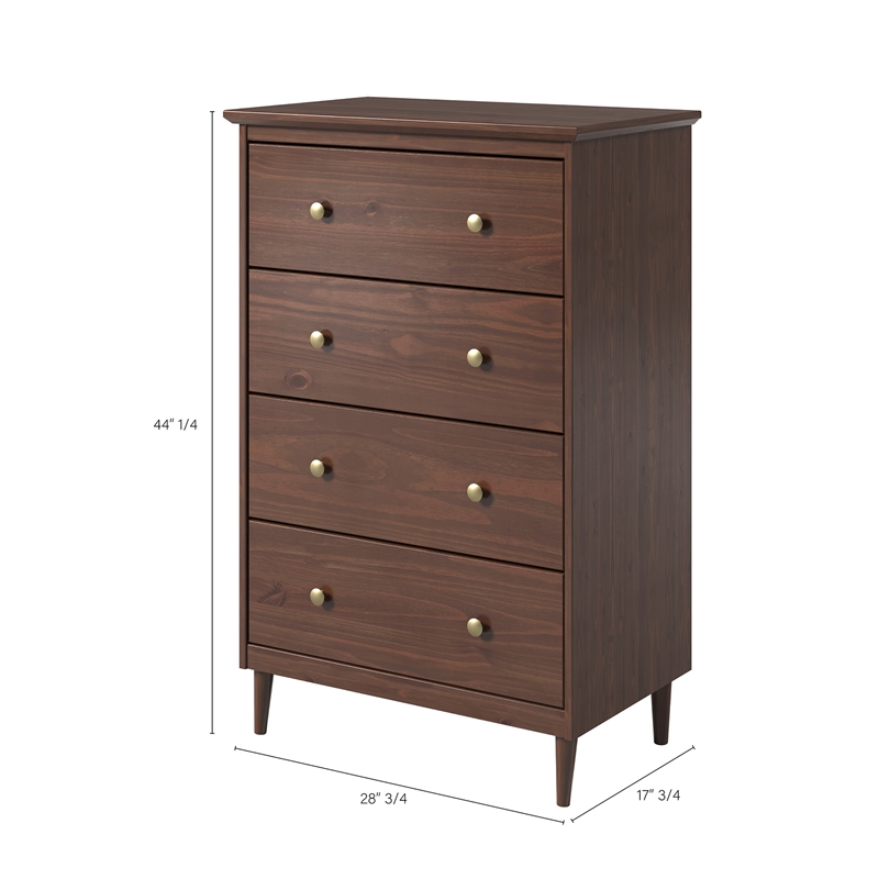 JELA Spencer 4 Drawer Dresser in Walnut