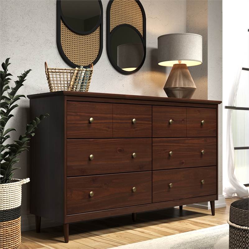 JELA Spencer 6 Drawer Dresser in Walnut