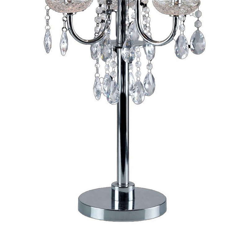 Table Lamp with Pleated Drum Shade and Crystal Droplets- Chrome