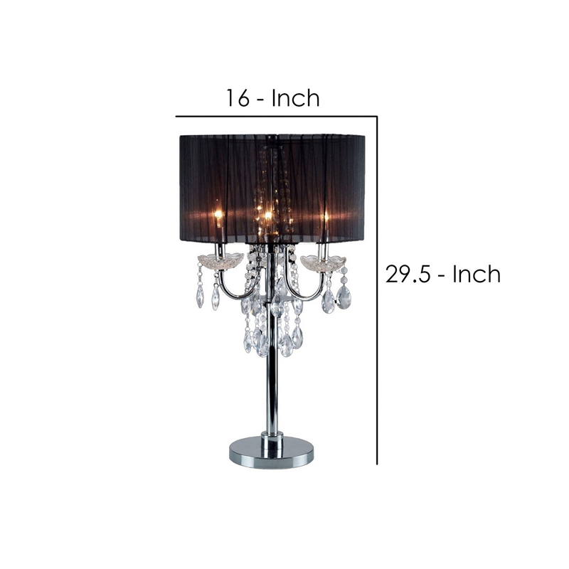Table Lamp with Pleated Drum Shade and Crystal Droplets- Chrome